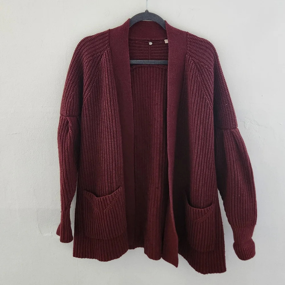Anthropologie Knitted and Knotted Cotton Wool Blend Cardigan Sweater Red Small